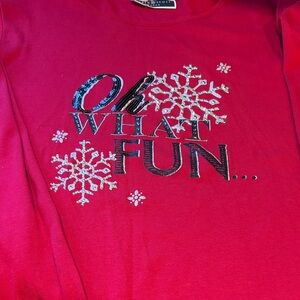 Karen Scott Festive Red Womens plus Long Sleeve Tee